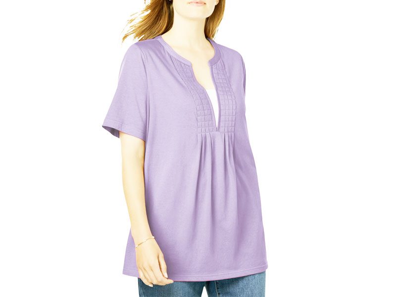 Soft Iris Plus Size Women Layer Look Elbow Sleeve T-shirt PSW-5508