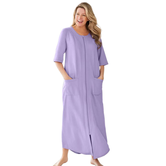 Flat-lay of Soft Iris Long French Terry Robe on neutral background