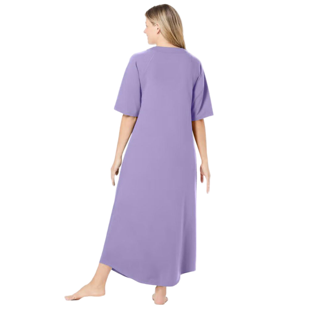 Flat-lay of Soft Iris Long French Terry Robe on neutral background
