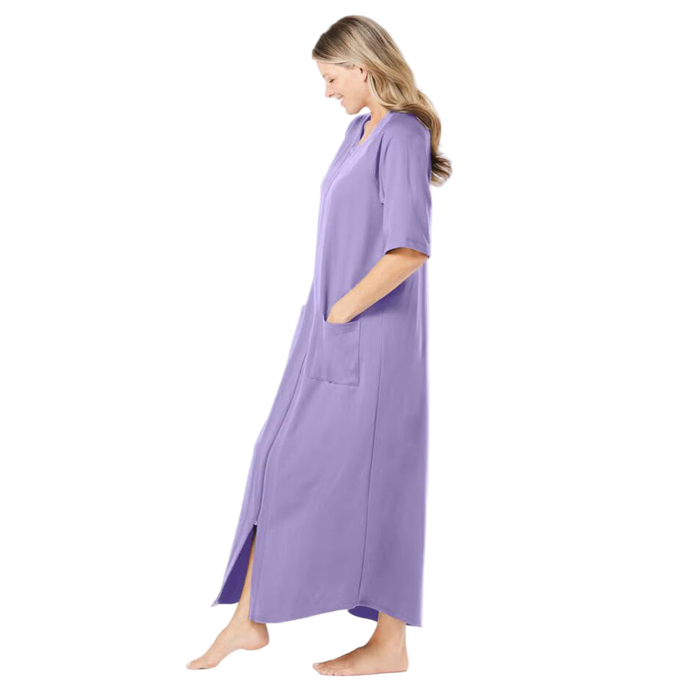 Flat-lay of Soft Iris Long French Terry Robe on neutral background