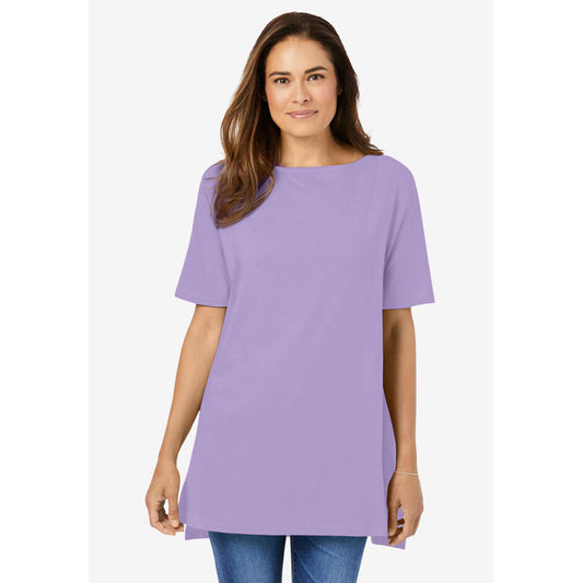 Soft Iris Perfect Short-Sleeve Boatneck Tunic PSW-8594