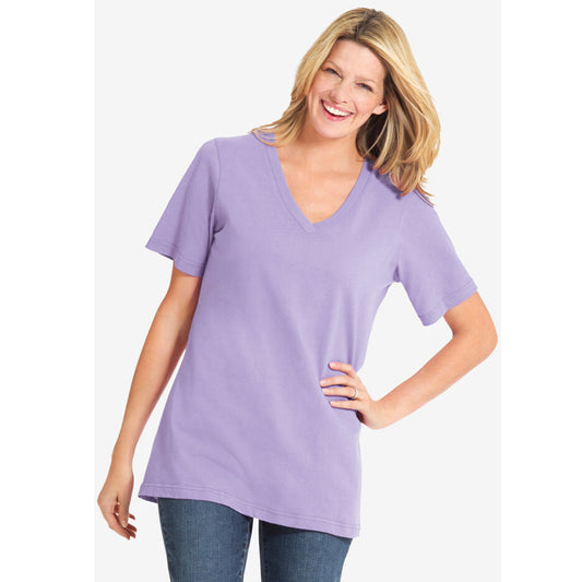 Soft Iris Perfect Short-Sleeve V-Neck Tee PSW-8091