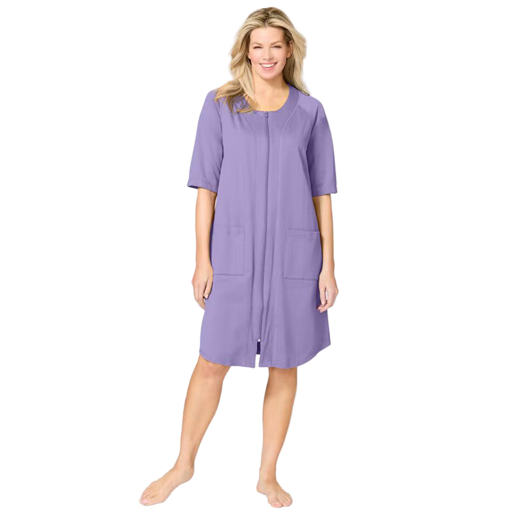 Soft Neutral Robe Soft Iris Short French Terry Zip-Front Robe – Everyday Lightweight ...