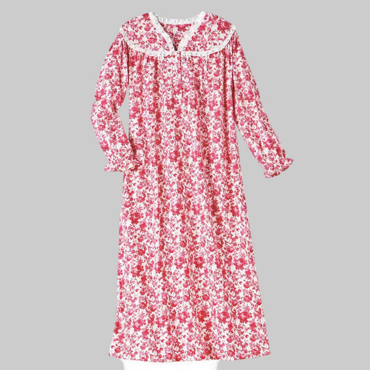 Soft Pink Flannel Lace Trim Nightgown PSW-9042