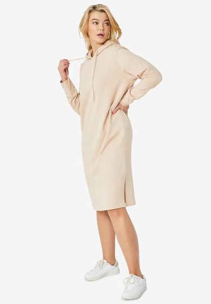 Soft Beige Hooded Sweatshirt Dress PSW-6069