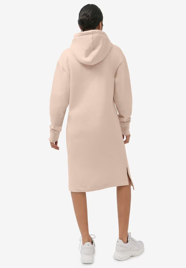 Soft Beige Hooded Sweatshirt Dress PSW-6069