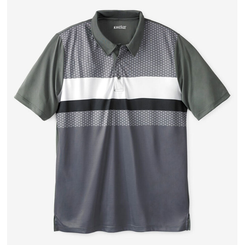 Steel grey moisture-wicking colorblock polo shirt with collar and ribbed cuffs