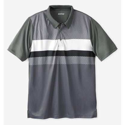 Steel grey moisture-wicking colorblock polo shirt with collar and ribbed cuffs