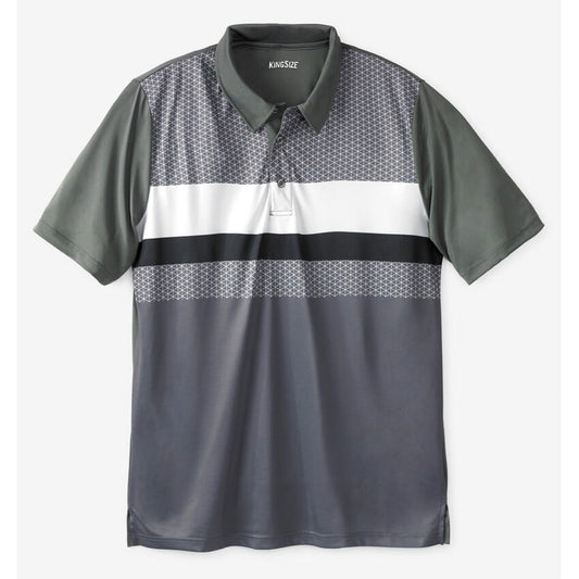 Steel grey moisture-wicking colorblock polo shirt with collar and ribbed cuffs