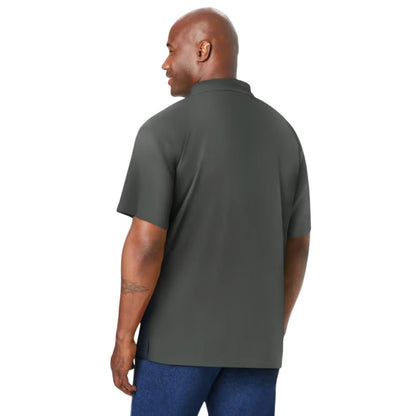 Steel grey moisture-wicking colorblock polo shirt with collar and ribbed cuffs