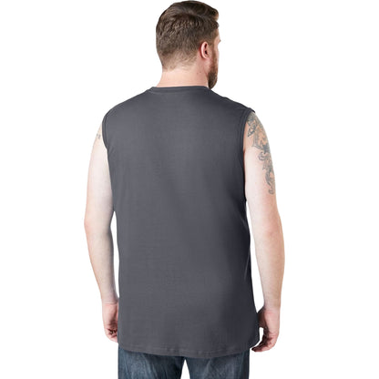 Steel Heavyweight Pocket Muscle Tee – Sleeveless Front View with Pocket Detail

