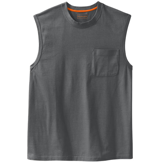 Steel Heavyweight Pocket Muscle Tee – Sleeveless Front View with Pocket Detail

