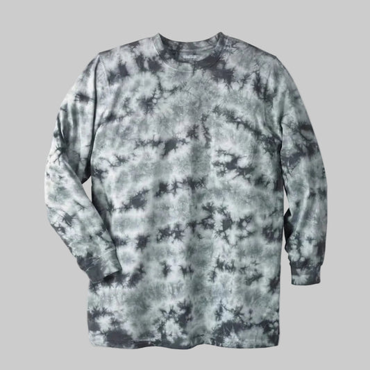 Men’s shrink-less longer-length long-sleeve crewneck pocket T-shirt made from lightweight cotton with relaxed fit and extended length.