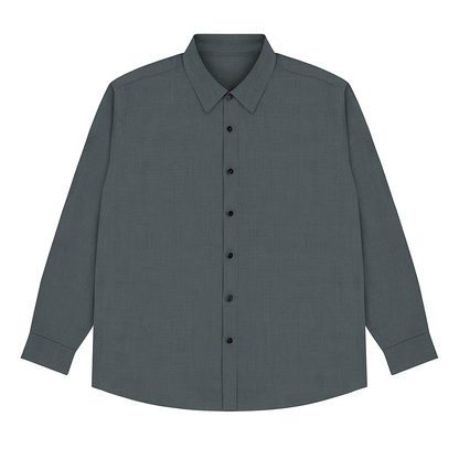 Plus-size Pakistani man wearing steel grey formal shirt with long sleeves