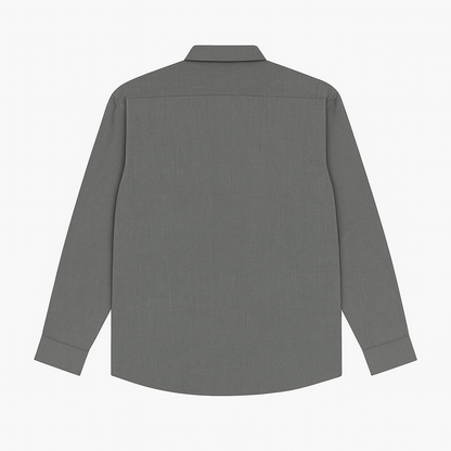 Plus-size Pakistani man wearing steel grey formal shirt with long sleeves