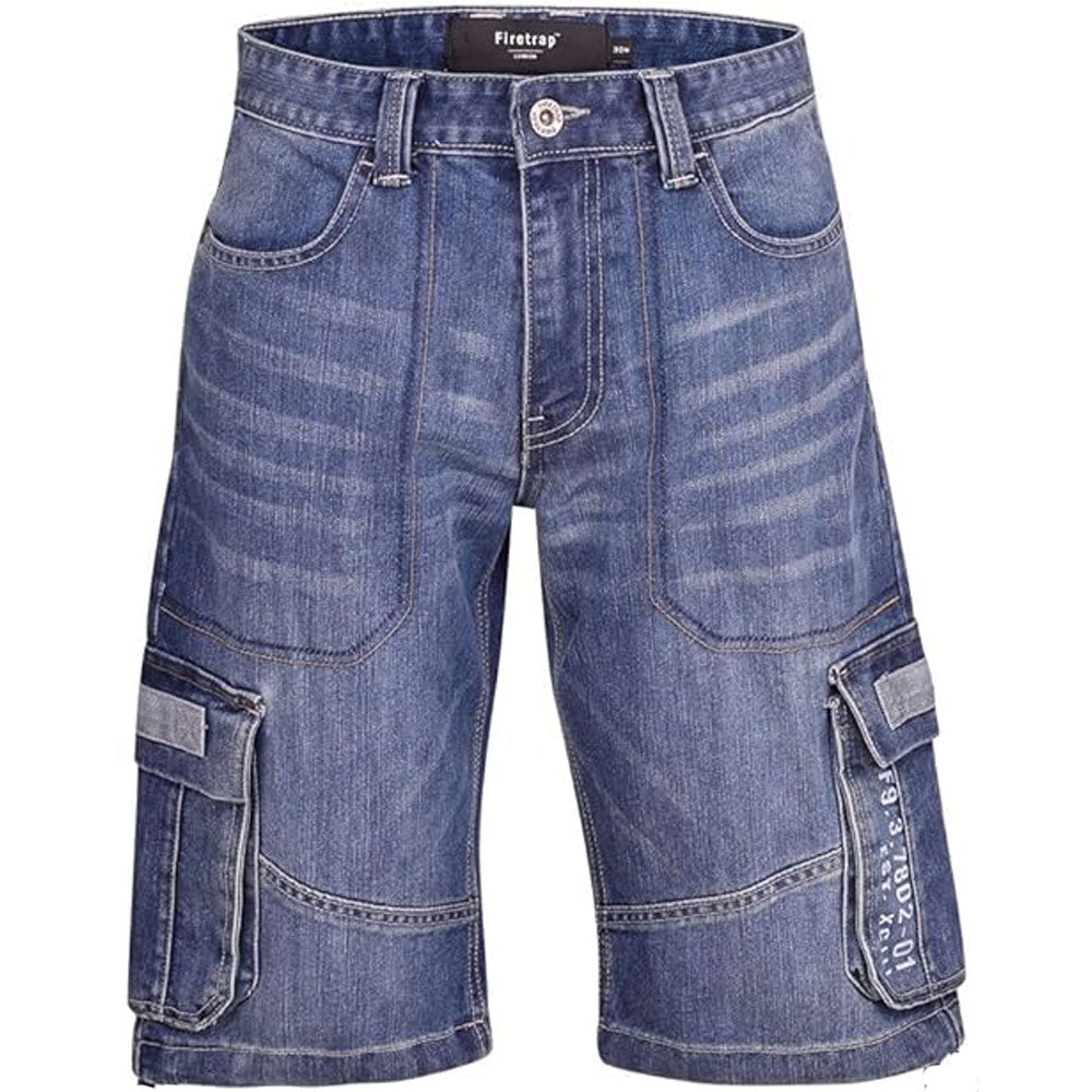 Stone Wash Denim Knee Length Cargo Shorts PSM-8873