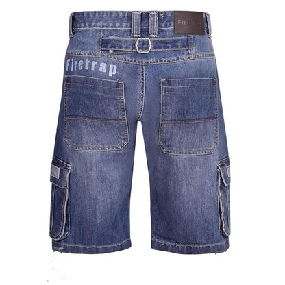 Stone Wash Denim Knee Length Cargo Shorts PSM-8873