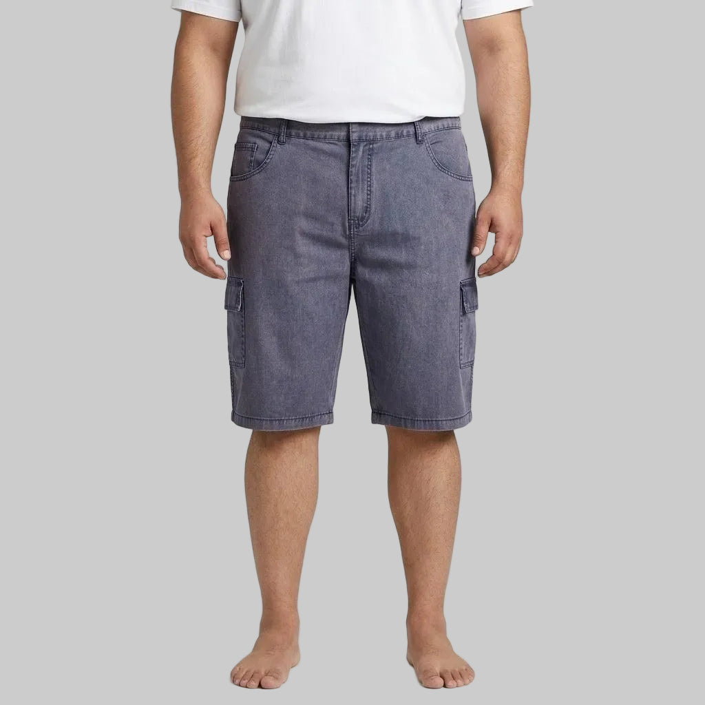 Men's Stone Brown twill cotton cargo shorts with utility flap pockets, button closure, regular fit, durable fabric, and casual everyday style.