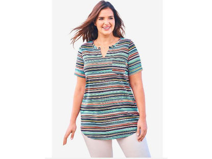 Plus Size Women Short Sleeve Notch Neck T-Shirt PSW-4649