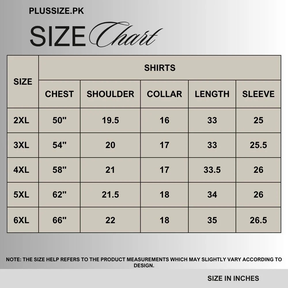 Size chart for Lavender Micro-Dot Plus Size Casual Shirt PSM-9882