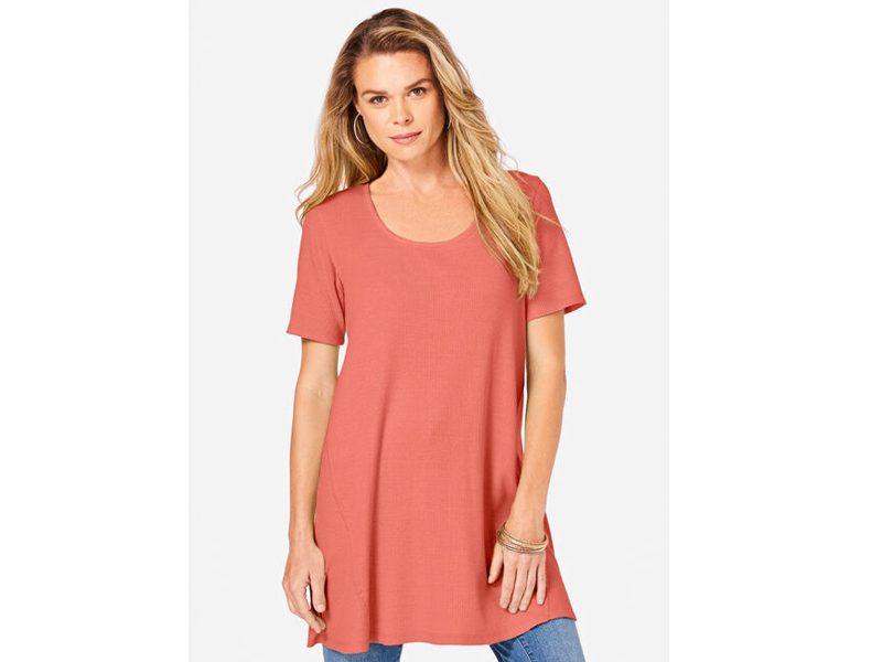 Sunset Coral Scoopneck Swing Thermal Tunic PSW-6294