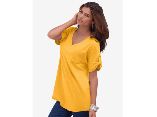 Sunset Yellow V-Neck Boyfriend Slub Tunic PSW-5785