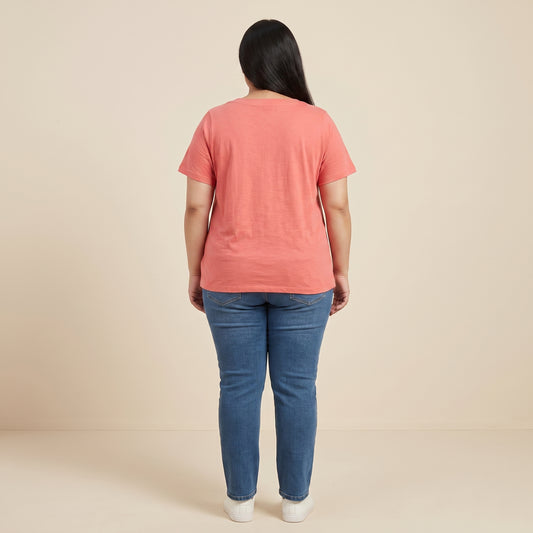 Sunset Coral Two Pocket Knit Tunic | Plus Size - PSW-9003