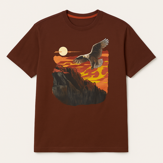 Sunset Graphic Big & Tall Brown T-Shirt with Eagle Design