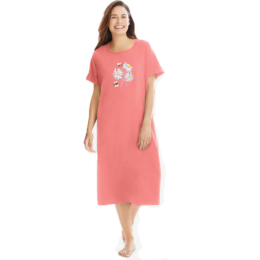 Sweet Coral Bees Women Short Sleeve Sleepshirt PSW-8431