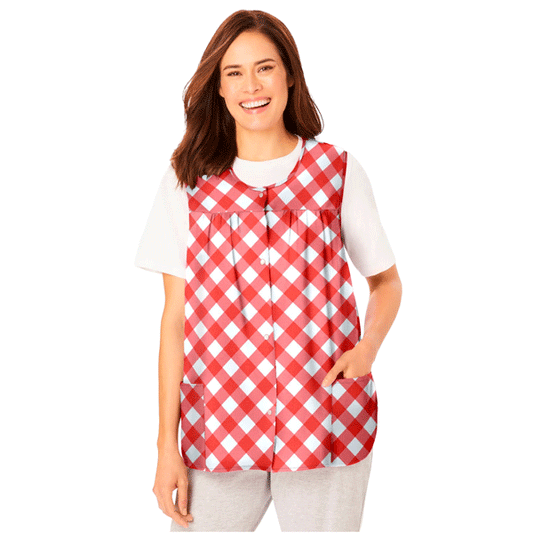 Sweet Coral Gingham Snap Front Apron PSW-9155