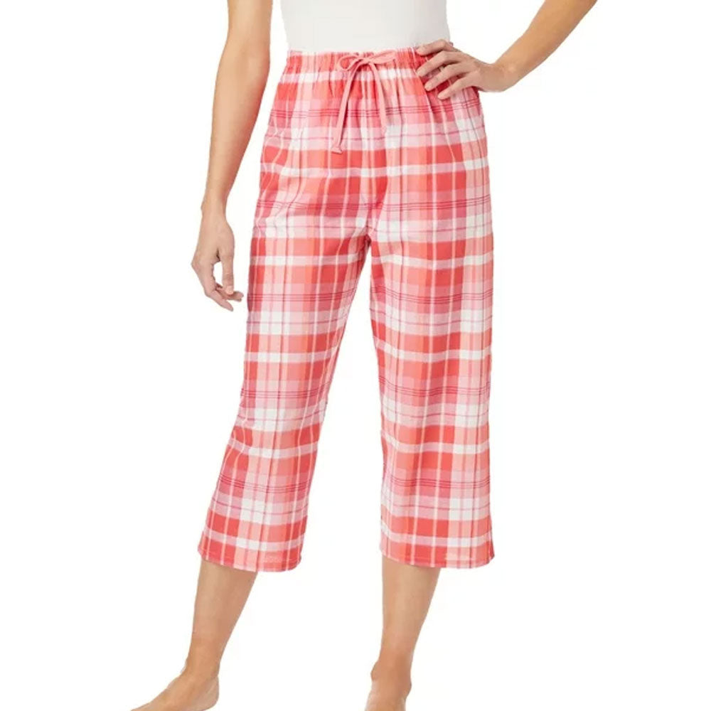 Sweet Coral Plaid Woven Sleep Capri Pant PSW-8191