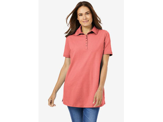 Sweet Coral Short Sleeve Polo Tunic PSW-7233