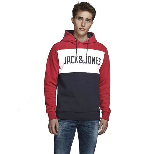 Tango Red Colour Block Pullover Fleece Hoodie PSM-7657