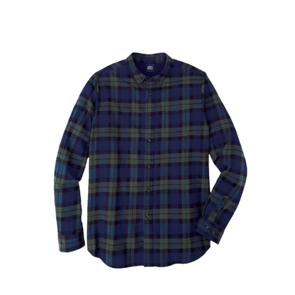 Tartan plaid flannel shirt with button-down collar and chest pocket, ideal for layering in winter.