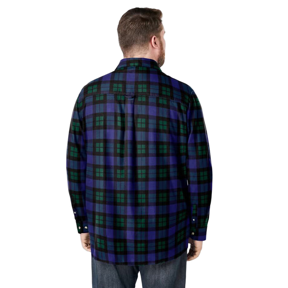 Tartan plaid flannel shirt with button-down collar and chest pocket, ideal for layering in winter.