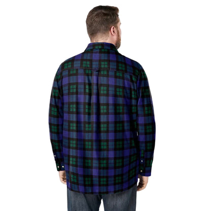 Tartan plaid flannel shirt with button-down collar and chest pocket, ideal for layering in winter.