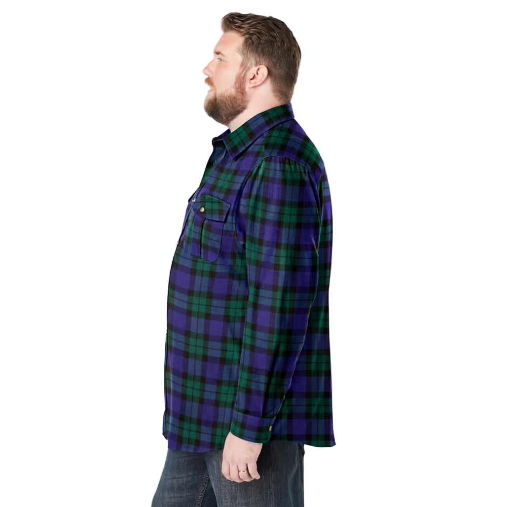 Tartan plaid flannel shirt with button-down collar and chest pocket, ideal for layering in winter.