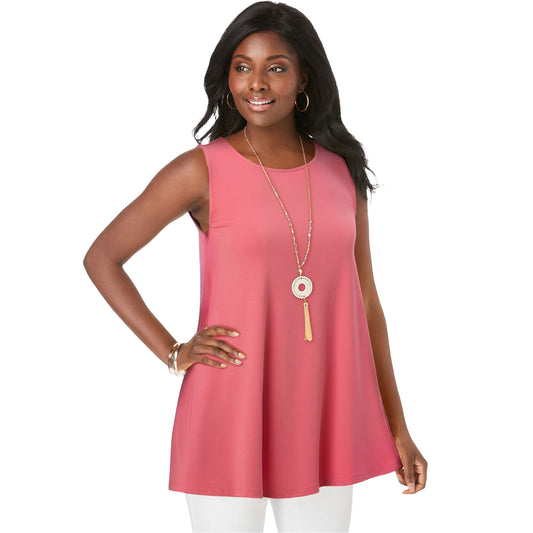 Tea Rose Stretch Knit Sleeveless Swing Tunic PSW-9591