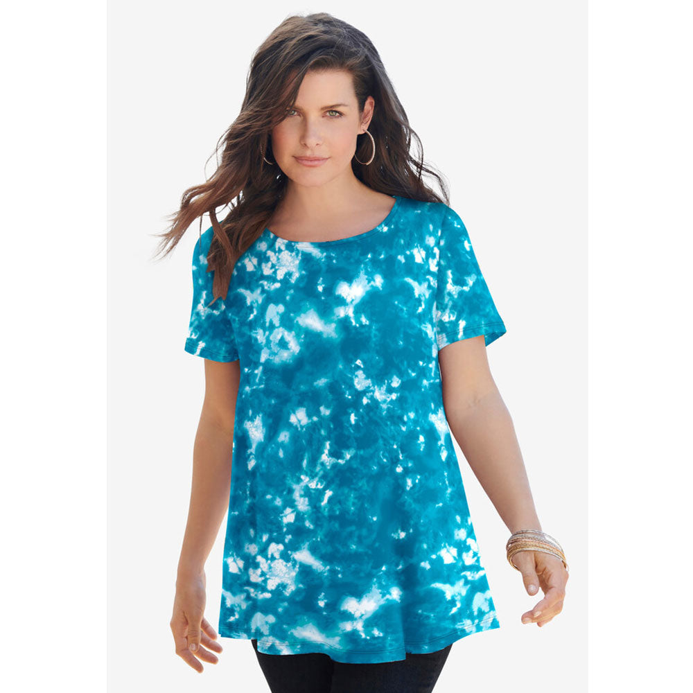 Teal Acid Tie Dye Swing Ultimate Tee with Keyhole Back PSW-8170