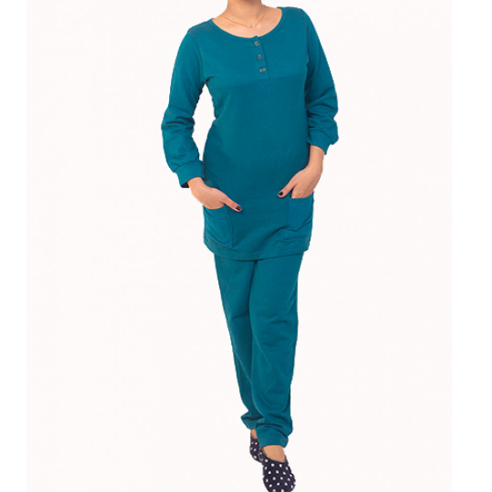 Teal Green Fleece Henley Pajama Set PSW-5077