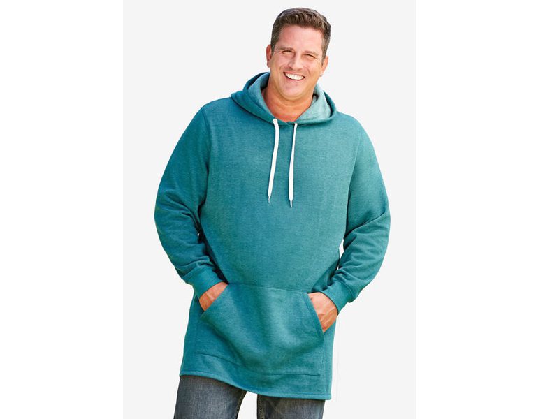 Teal Green Fleece Long Length Pullover Hoodie PSM-6116