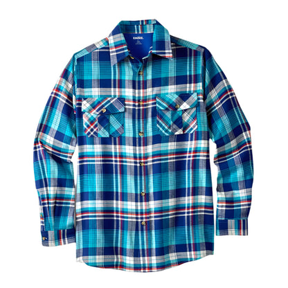 Teal plaid flannel shirt with button chest pockets and relaxed Big & Tall fit