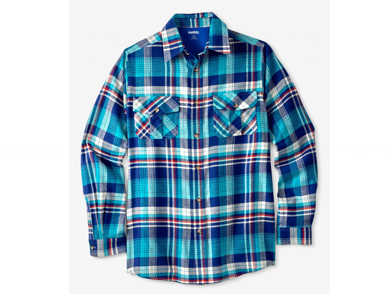 Teal Plaid Holiday Plaid Flannel Shirt PSM-7557