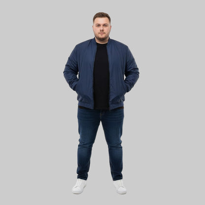Classic Teal Blue Plus-Size Bomber Jacket – Matte Finish PSM-10078