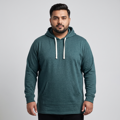 Teal Green Fleece Long Length Pullover Hoodie PSM-6116