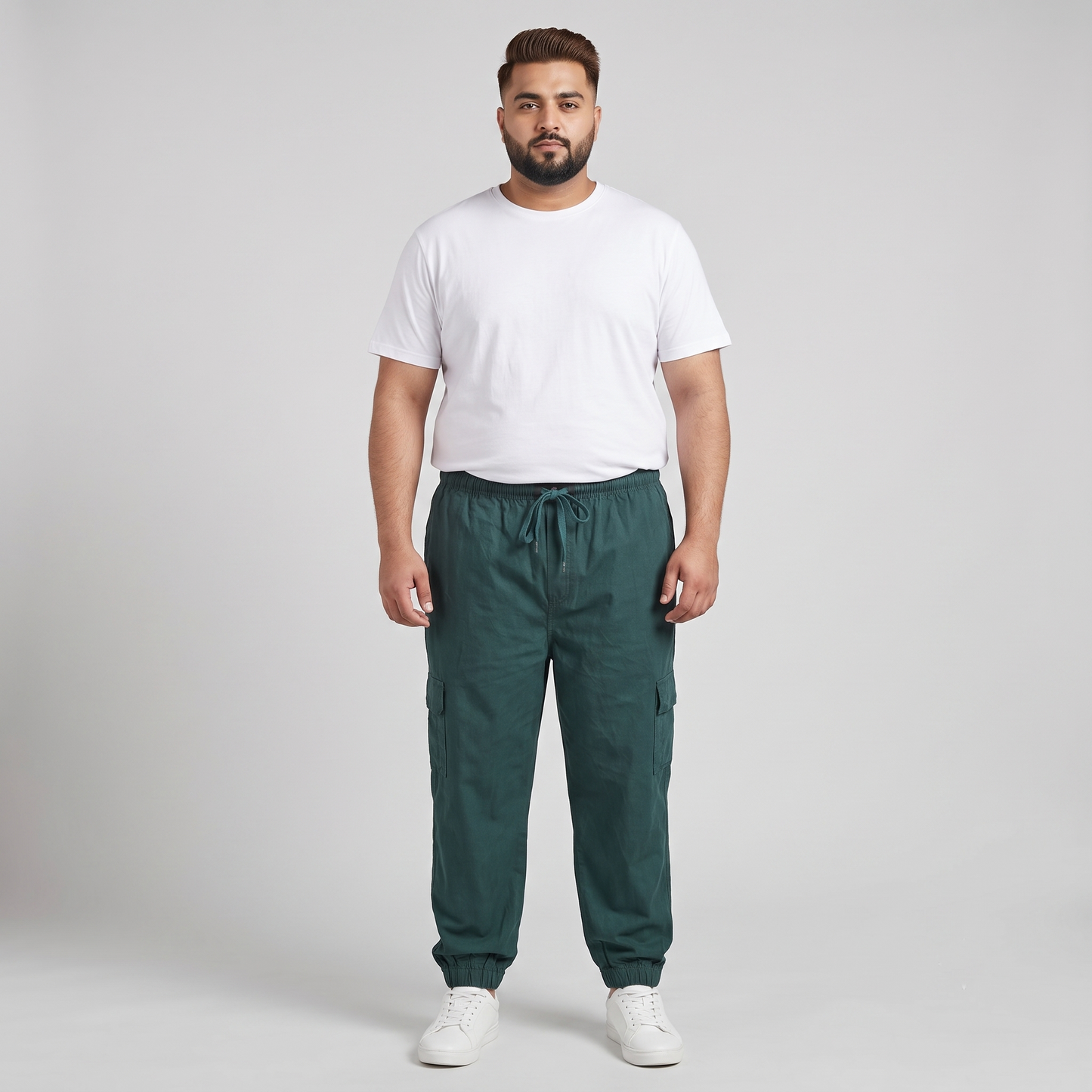 Teal Plus-Size Cargo Cotton Joggers PSM-8811