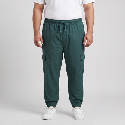 Teal Plus-Size Cargo Cotton Joggers PSM-8811