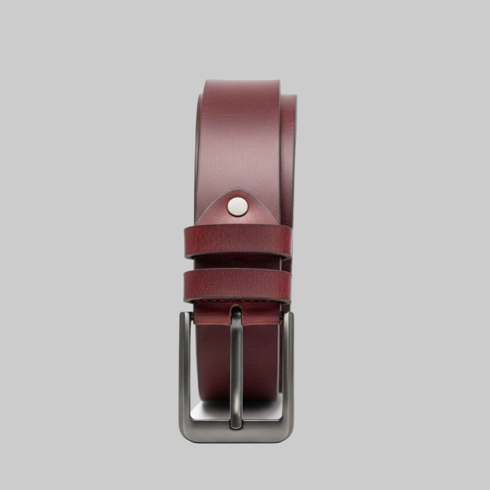 Textured Burgundy Classic Plus Size Leather Belt PSM-10291
