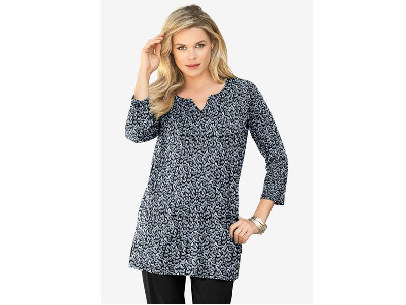 Three Quarter Notch Neck Soft Knit Tunic PSW-6827