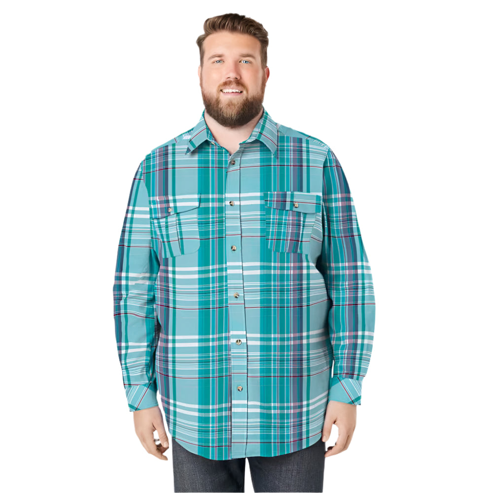Tidal green plaid flannel shirt with chest pockets in Big & Tall sizing